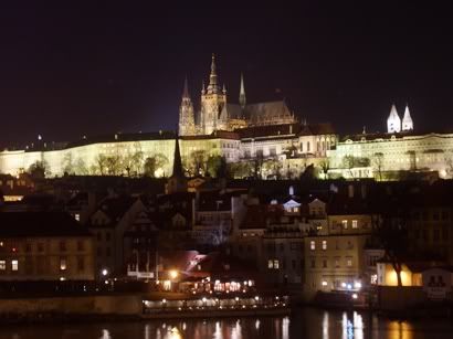 Prague riverside at night
