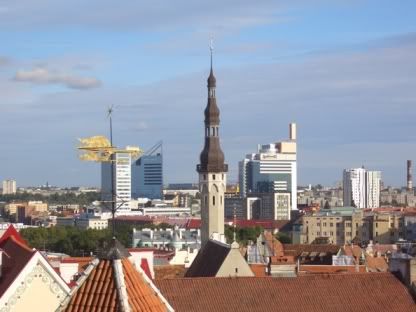 Medieval and modern contrasts looking over the rooftops of Tallinn