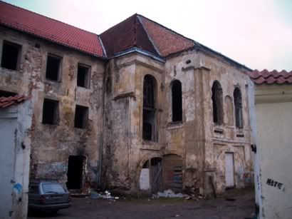 A dilapidated apartment building...