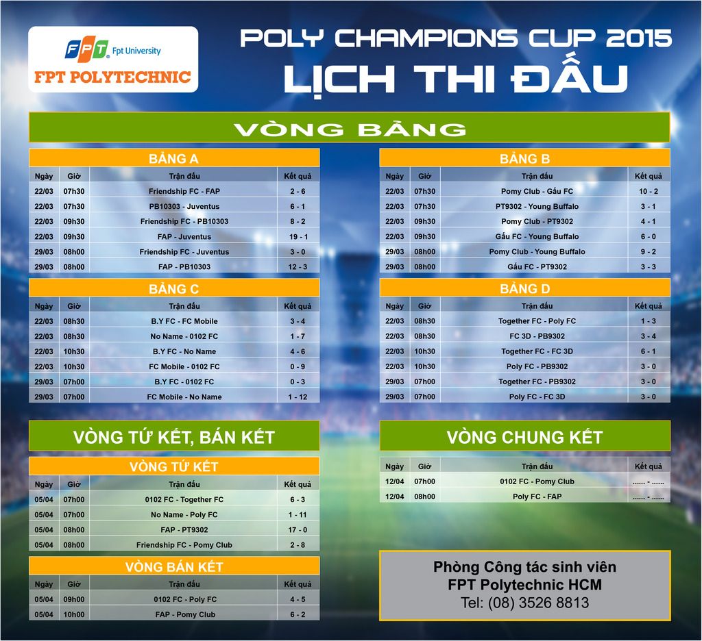 Lịch thi đấu của giải bóng đá "Poly Champions Cup 2015"