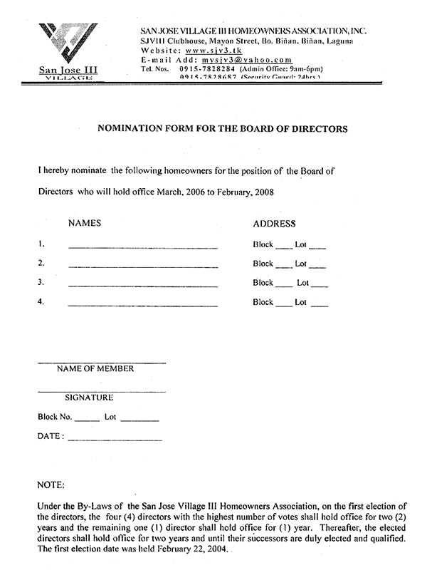Attached likewise, is a Nomination Form for you to fill-in four (4) names of 