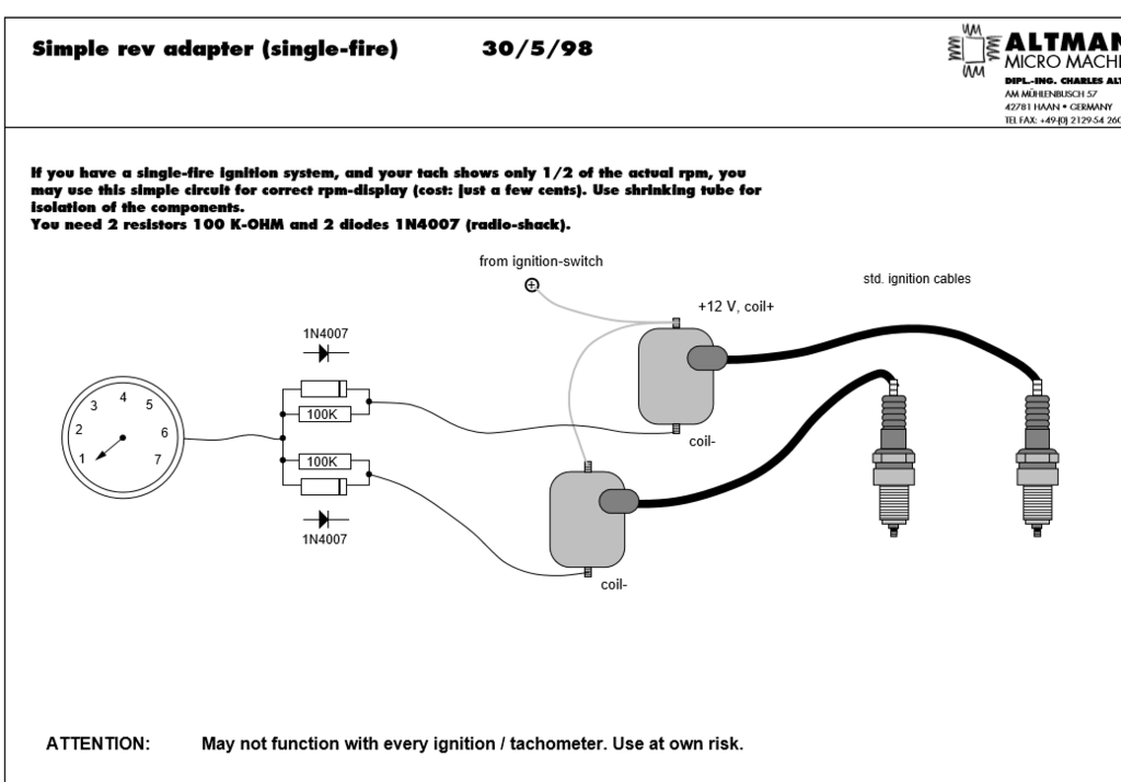 Single Fire Tach Adapter Schematic