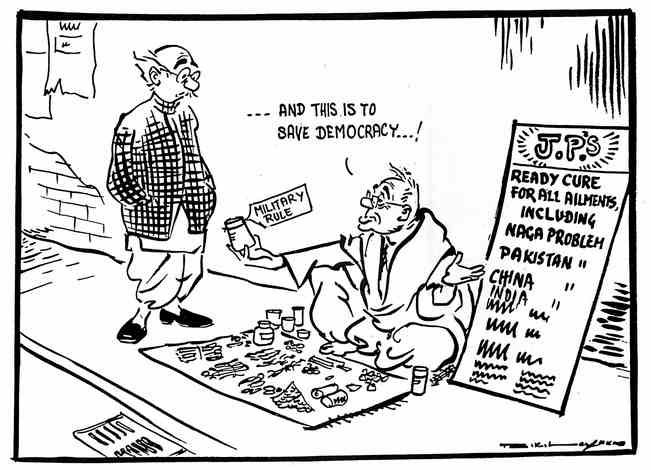 Cartoon of Jayaprakash Narayan movement to save Democracy