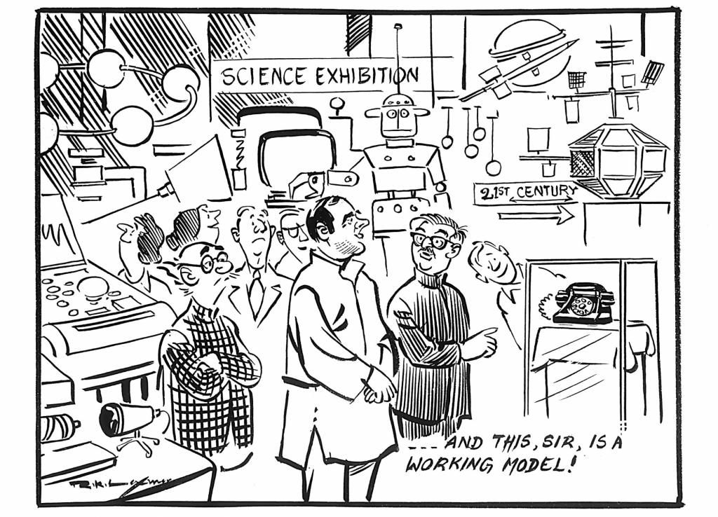 LaxmandrewthiscartoonaftertheNehruScienceCentreinMumbaiwasopenedtothepublicbythen-PrimeMinisterRajiv