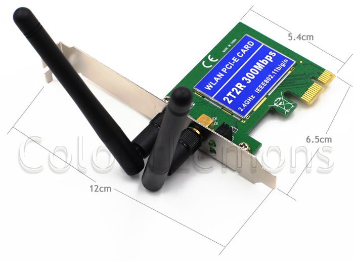 300Mbps Wireless 11N WiFi PCIE Network Adapter LAN Card + Antennas Desktop PC