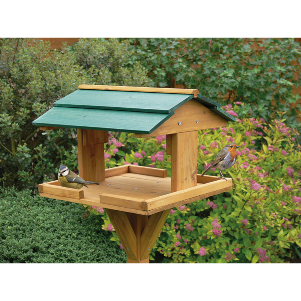 TRADITIONAL WOODEN BIRD TABLE GARDEN BIRDS FEEDER FEEDING STATION FREE 