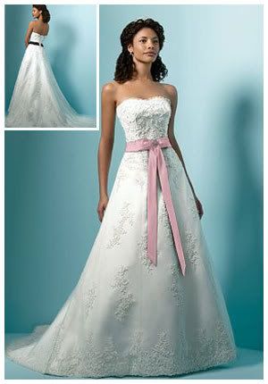 Organza wedding dress with romantic pink sash