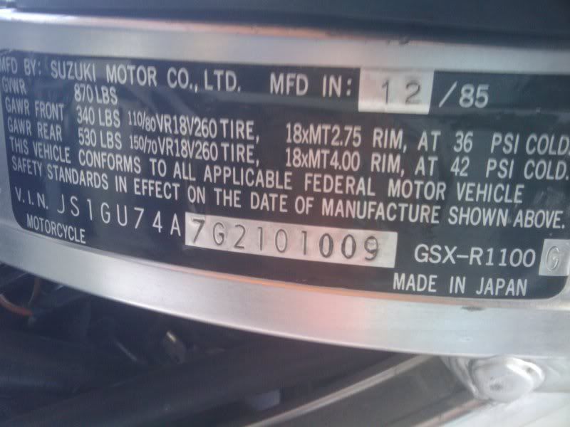 Early 1100G VIN Suzuki GSXR Motorcycle Forums