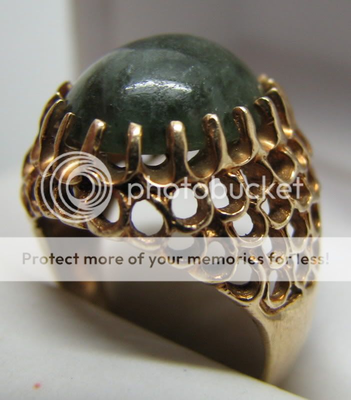 STUNNING VINTAGE 14K GOLD 7ct JADE FILIGREE RING  