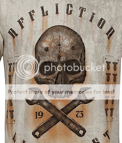 Affliction MMA on The Tracks Live Fast Skull Vintage Bronze Mens Tee Shirt L  